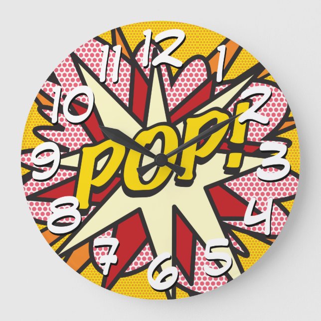 Modern Fun Typographic Comic Book POP Trendy Large Clock (Front)