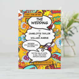 Modern Fun Typographic Comic Book Wedding Invitation | Zazzle
