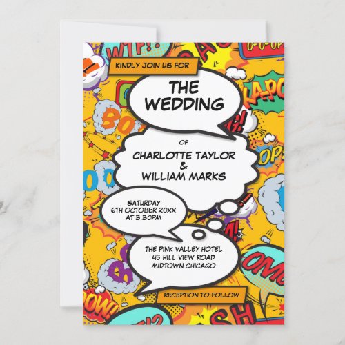 Modern Fun Typographic Comic Book Wedding Invitation