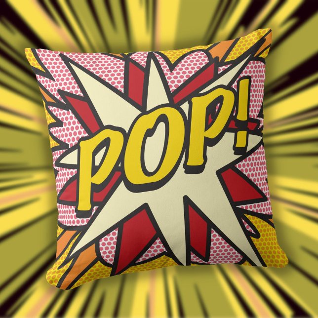 Modern Fun Typographic Geometric Comic POP Throw Pillow (Creator Uploaded)