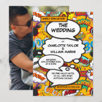 Modern Fun Typography Photo Comic Book Wedding