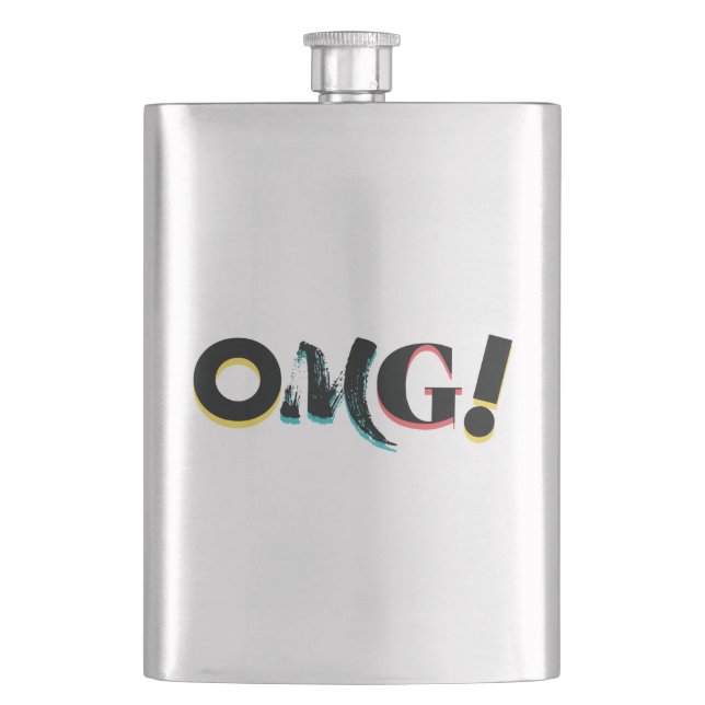 Modern, fun, vibrant, bold, trendy design of OMG! Flask (Front)