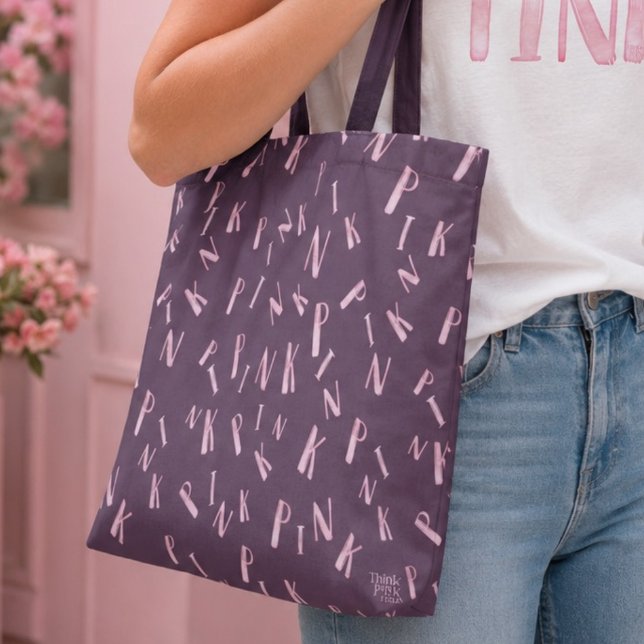 Modern Fun Watercolor Plum Pink Letter Pattern Tote Bag (Creator Uploaded)