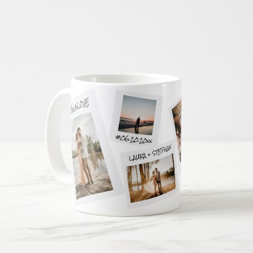 Modern fun wedding keepsake 5 photo grid collage coffee mug