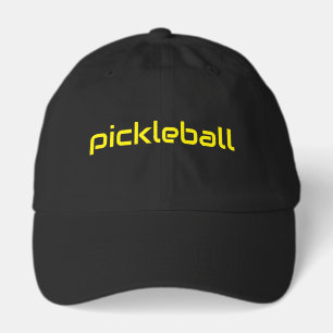 Modern Fun Yellow PICKLEBALL Text Black Background Hat