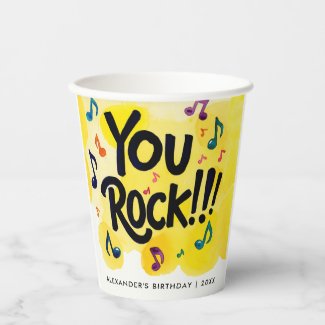 Modern Fun You Rock Yellow Music Notes Watercolor