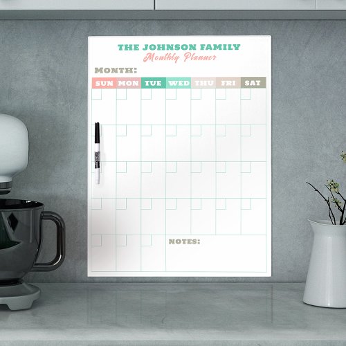 Modern Functional Blank Reusable Monthly Planner Dry Erase Board