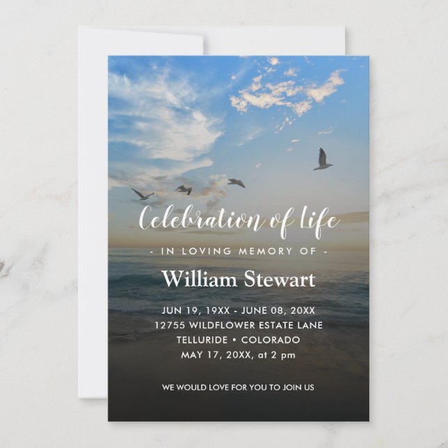 Modern Funeral | Beach Celebration of Life Invitation (Front)