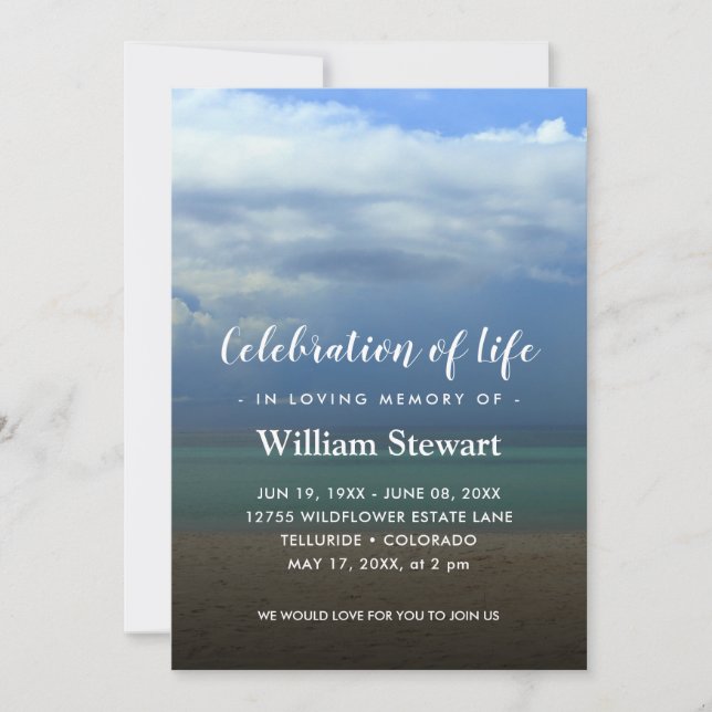 Modern Funeral | Beach Celebration of Life Invitation (Front)