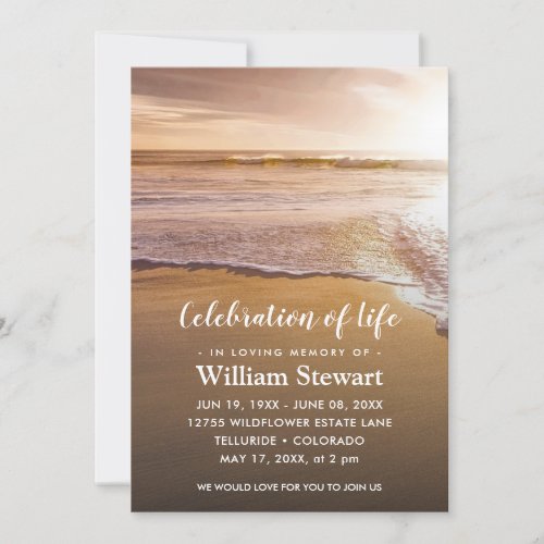 Modern Funeral  Beach Sunset Celebration of Life Invitation