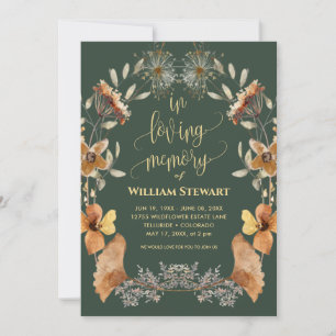 Modern Funeral Celebration of Life Boho Dark Green Invitation