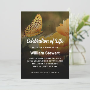 Modern Funeral   Celebration of Life Butterfly Invitation