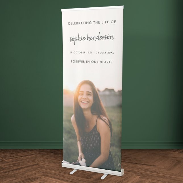 Modern Funeral | Celebration of Life Photo Script Retractable Banner (Creator Uploaded)