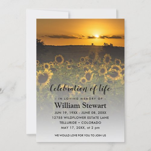 Modern Funeral  Celebration of Life Sunflower Invitation