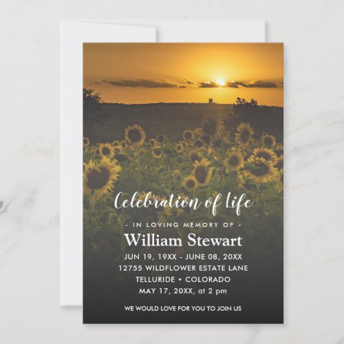 Modern Funeral  Celebration of Life Sunflower Invitation