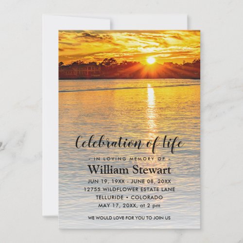 Modern Funeral  Celebration of Life Sunset Invitation