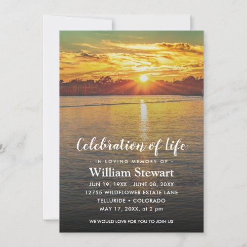 Modern Funeral  Celebration of Life Sunset Invitation