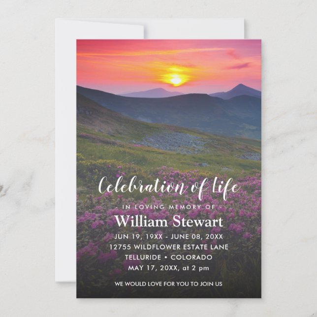 Modern Funeral | Celebration of Life Sunset Invitation (Front)