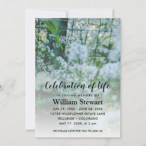 Modern Funeral  Celebration of Life White Floral Invitation