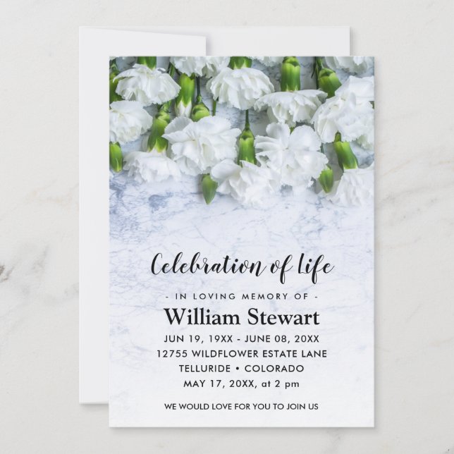 Modern Funeral | Celebration of Life White Flowers Invitation (Front)