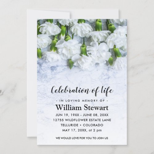 Modern Funeral  Celebration of Life White Flowers Invitation