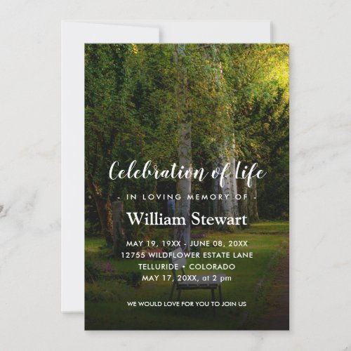 Modern Funeral  Forest Celebration of Life Invitation
