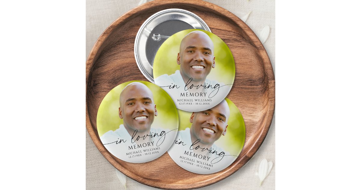Modern Funeral In Loving Memory Photo Memorial Button | Zazzle