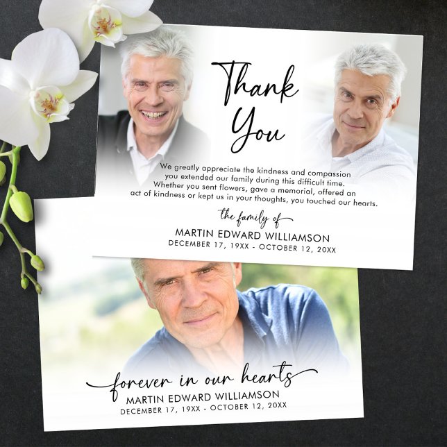 Modern Funeral Memorial 3 Photos Thank You Card (Creator Uploaded)