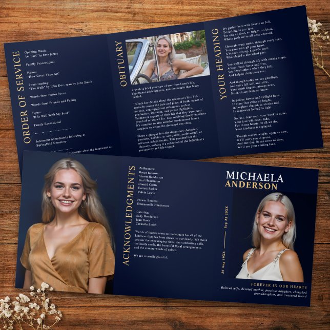 Modern Funeral / Memorial / Celebration of Life Tri-Fold Program (Creator Uploaded)
