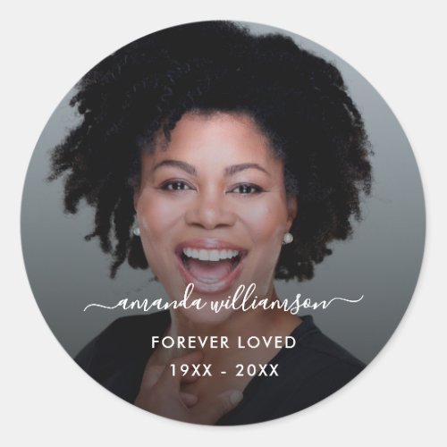Modern Funeral Memorial Photo Celebration of life  Classic Round Sticker