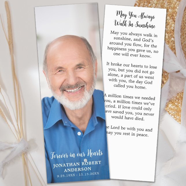 Modern Funeral Memorial Photo Sympathy Prayer Card Bookmarks (Creator Uploaded)