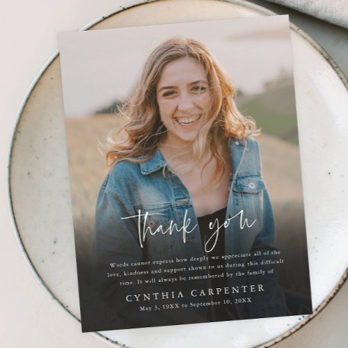 Modern Funeral Memorial Photo Thank You Card