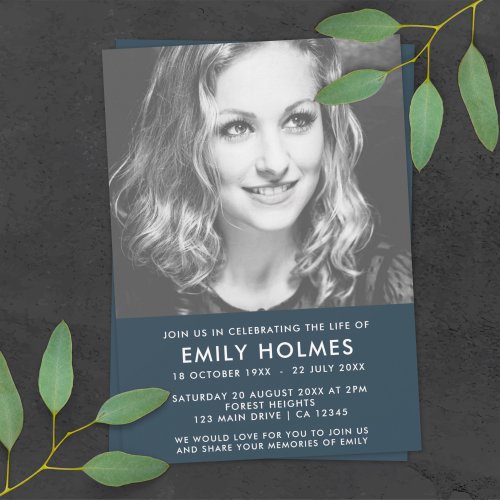 Modern Funeral  Navy Blue Celebration of Life Invitation