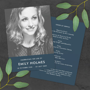 Modern Funeral Navy Blue Celebration of Life Program