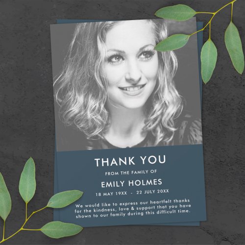 Modern Funeral  Navy Blue Celebration of Life Thank You Card
