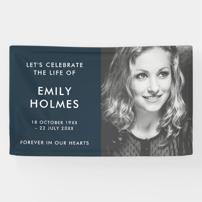 Modern Funeral | Navy Blue Stylish Memorial Banner (Horizontal)