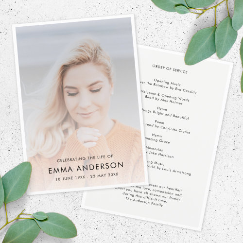 Modern Funeral | Order of Service Memorial Photo