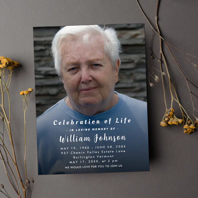 Modern Funeral photo Celebration of Life Script Invitation Zazzle(02)