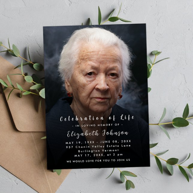 Modern Funeral photo | Celebration of Life Script Invitation (Creator Uploaded)