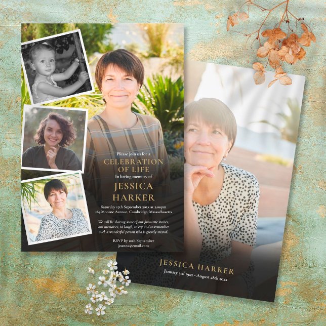 Modern Funeral Photo Collage Celebration of Life Invitation (Creator Uploaded)