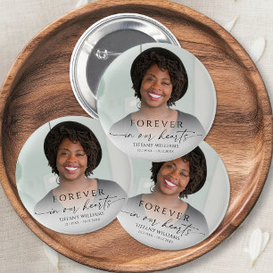 Modern Funeral Photo Memorial Forever Hearts Button