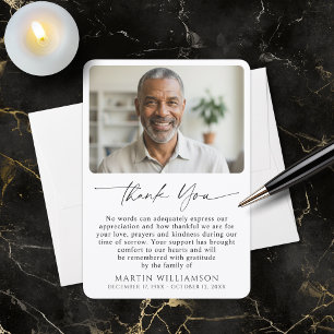 Modern Funeral Photo Script Thank You Card