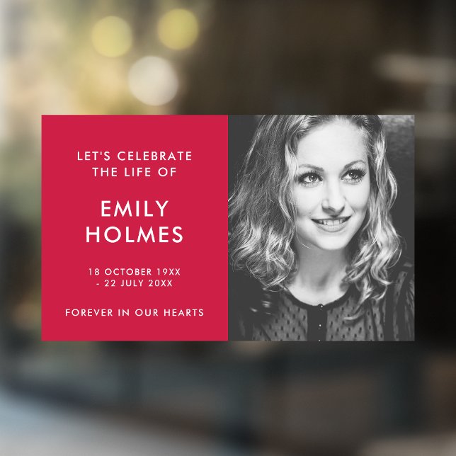 Modern Funeral | Pink Celebration of Life Memorial Window Cling (Creator Uploaded)