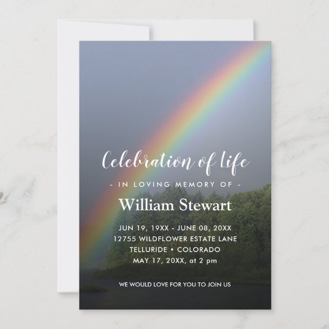 Modern Funeral | Rainbow Celebration of Life Invitation (Front)
