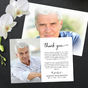 Modern Funeral Script Thank You 2 Photos Card