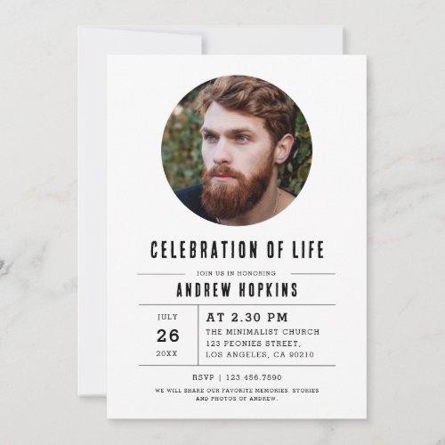 Modern Funeral Service Celebration Of Life Photo Invitation