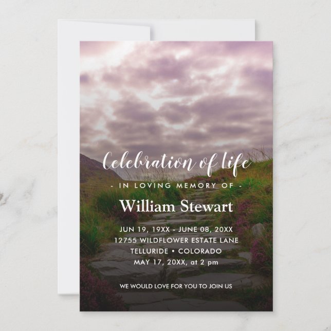 Modern Funeral | Stone Path Celebration of Life Invitation (Front)