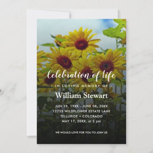 Modern Funeral  Sunflowers Celebration of Life Invitation