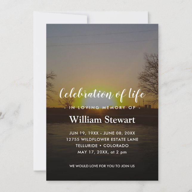 Modern Funeral | Sunset Celebration of Life Invitation (Front)