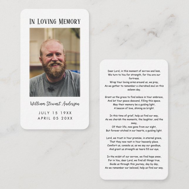 Modern Funeral Sympathy Memorial Prayer Photo Card (Front/Back)